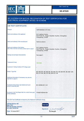 Certificates-BEONE ELECTRIC LIGHTING CO.LTD